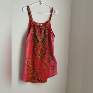 Lapogee Blouse Women Medium Pink and Orange Tunic Top Paisley Resort Academia